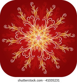 Abstract pattern snowflake on red background