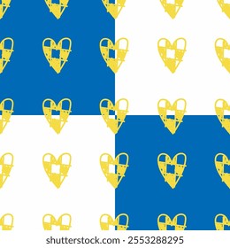 Abstract pattern soccer print in the shape of a heart and the country's flag - Uruguay. Soccer seamless background. Hand drawn design vector art