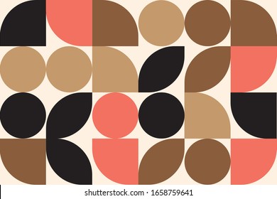 Abstract pattern - spherical and square pattern behind rounded corners in many modern, pale colors, light and dark brown, burnt sienna and black - Vector