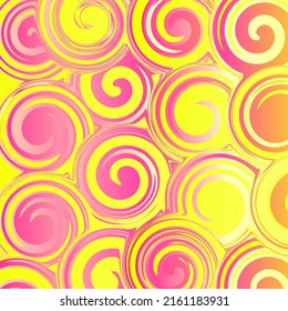 Abstract pattern. Spiral concentric pink and yellow circles background geometric design. Vector illustration.