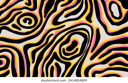 Abstract pattern spiral stripes line art hand drawn in retro pop art style vector illustration background.