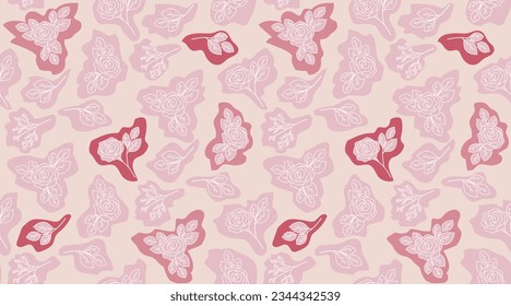 Patrón abstracto con manchas y rosas, contorno.