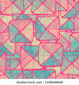 Abstract pattern. The squares are divided into triangles. A hodgepodge of colors. Camouflage for the beach.