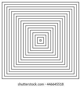 Abstract pattern of squares. Square frames of decreasing sizes placed one inside another forming continuous drawing. Elegant graphic print in white and white. Vector illustration