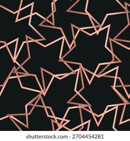 abstract pattern with stars with copper-pink texture chaotically on a black background, for holiday posters, abstract backgrounds or other printing