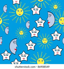 abstract pattern with stars and suns. illustration