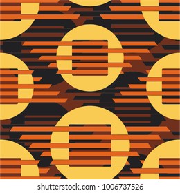 Abstract pattern of stripes and circles, seamless vector background.