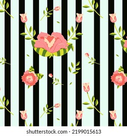 Abstraktes Muster von Streifen und Blumen. Im Stil der 60er und 70er Jahre.