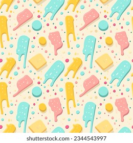 An abstract pattern with sweet geometry, combining shapes and colors in a delightful design. This playful and modern graphic is perfect for fashion, textiles, or any creative visual expression.