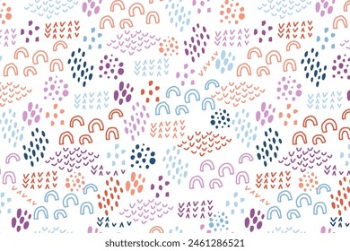 Abstract pattern with swirl, drops, splash, heart, crosshatch elements. Vector illustration for textile, fabric, wallpaper, interior design