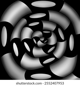 Abstract pattern with swirling black and white shapes. Perfect for modern designs and backgrounds.