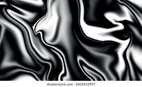 Abstract pattern with swirling black and white tones, resembling flowing satin or liquid with a smooth,
