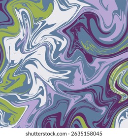 An abstract pattern of swirling liquids in a mix of colors including shades of purple, green, blue, and white.
