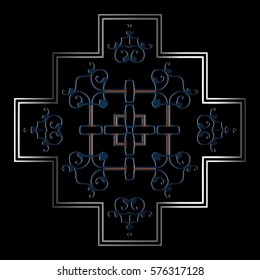 abstract pattern symmetrical rectangular design with elements of vintage decoration on a dark background