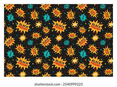 Patrón Abstractas con etiquetas y rótulos, porcentaje, Ilustración vectorial sobre fondo oscuro. Para el papel de embalaje, tela, cubierta