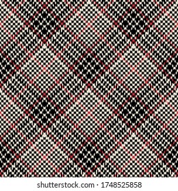 Abstract pattern for textile print. Tweed check plaid in black, red, white for jacket, coat, skirt, bag, purse, or other modern autumn textile print. Seamless texture.