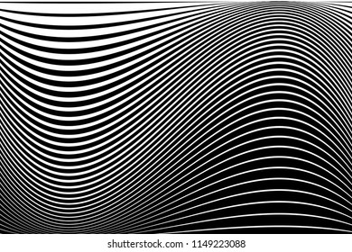 Abstract pattern.  Texture with wavy, billowy lines. Optical art background. Wave design black and white. Digital image with a psychedelic stripes. Vector illustration 
