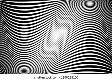 Abstract pattern.  Texture with wavy, billowy lines. Optical art background. Wave design black and white. Digital image with a psychedelic stripes. Vector illustration