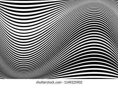 Abstract pattern.  Texture with wavy, billowy lines. Optical art background. Wave design black and white. Digital image with a psychedelic stripes. Vector illustration