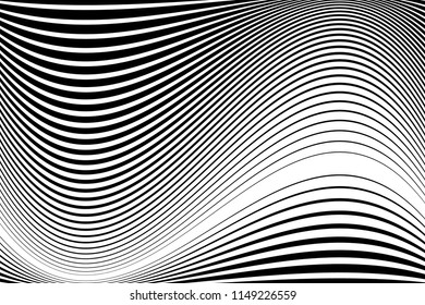 Abstract pattern.  Texture with wavy, billowy lines. Optical art background. Wave design black and white. Digital image with a psychedelic stripes. Vector illustration
