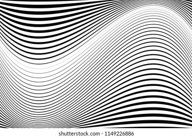 Abstract pattern.  Texture with wavy, billowy lines. Optical art background. Wave design black and white. Digital image with a psychedelic stripes. Vector illustration