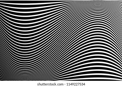 Abstract pattern.  Texture with wavy, billowy lines. Optical art background. Wave design black and white. Digital image with a psychedelic stripes. Vector illustration