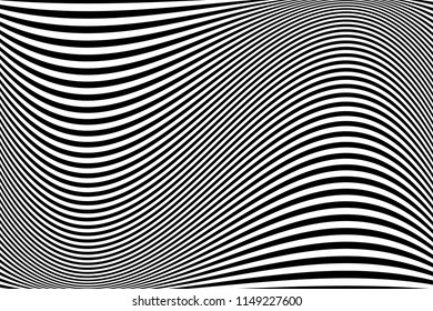 Abstract pattern.  Texture with wavy, billowy lines. Optical art background. Wave design black and white. Digital image with a psychedelic stripes. Vector illustration
