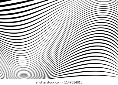 Abstract pattern.  Texture with wavy, billowy lines. Optical art background. Wave design black and white. Digital image with a psychedelic stripes. Vector illustration