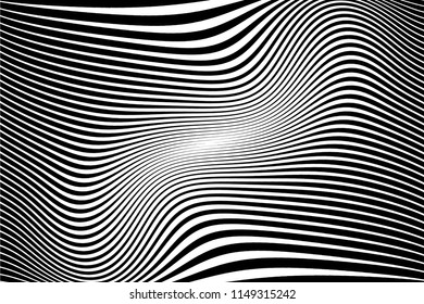 Abstract pattern.  Texture with wavy, billowy lines. Optical art background. Wave design black and white. Digital image with a psychedelic stripes. Vector illustration