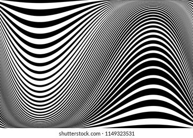 Abstract pattern.  Texture with wavy, billowy lines. Optical art background. Wave design black and white. Digital image with a psychedelic stripes. Vector illustration 