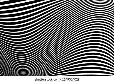 Abstract pattern.  Texture with wavy, billowy lines. Optical art background. Wave design black and white. Digital image with a psychedelic stripes. Vector illustration