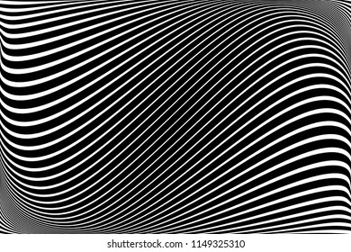 Abstract pattern.  Texture with wavy, billowy lines. Optical art background. Wave design black and white. Digital image with a psychedelic stripes. Vector illustration