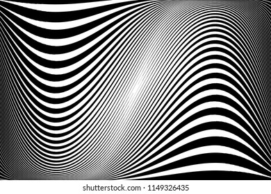 Abstract pattern.  Texture with wavy, billowy lines. Optical art background. Wave design black and white. Digital image with a psychedelic stripes. Vector illustration