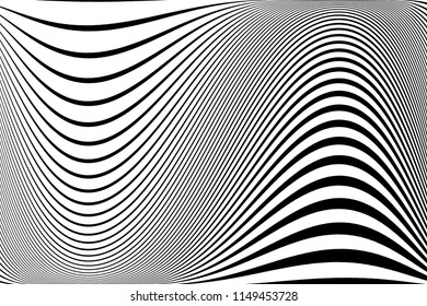 Abstract pattern.  Texture with wavy, billowy lines. Optical art background. Wave design black and white. Digital image with a psychedelic stripes. Vector illustration