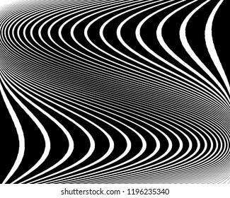 Abstract pattern. Texture with wavy, billowy lines. Optical art background. Wave design black and white. Digital image with a psychedelic stripes. Vector illustration