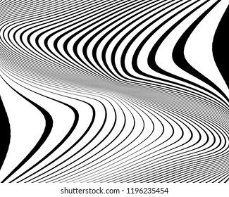 Abstract pattern. Texture with wavy, billowy lines. Optical art background. Wave design black and white. Digital image with a psychedelic stripes. Vector illustration