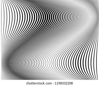 Abstract pattern. Texture with wavy, billowy lines. Optical art background. Wave design black and white. Digital image with a psychedelic stripes. Vector illustration