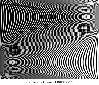 Abstract pattern. Texture with wavy, billowy lines. Optical art background. Wave design black and white. Digital image with a psychedelic stripes. Vector illustration