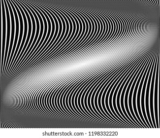 Abstract pattern. Texture with wavy, billowy lines. Optical art background. Wave design black and white. Digital image with a psychedelic stripes. Vector illustration