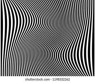 Abstract pattern. Texture with wavy, billowy lines. Optical art background. Wave design black and white. Digital image with a psychedelic stripes. Vector illustration