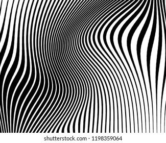 Abstract pattern. Texture with wavy, billowy lines. Optical art background. Wave design black and white. Digital image with a zebra stripes. Vector illustration 