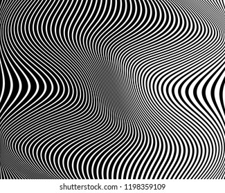 Abstract pattern. Texture with wavy, billowy lines. Optical art background. Wave design black and white. Digital image with a zebra stripes. Vector illustration