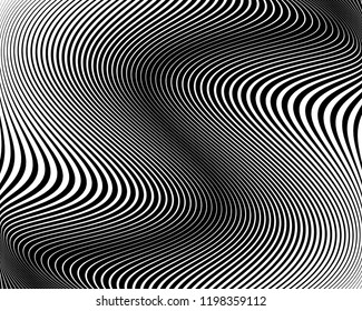 Abstract pattern. Texture with wavy, billowy lines. Optical art background. Wave design black and white. Digital image with a zebra stripes. Vector illustration