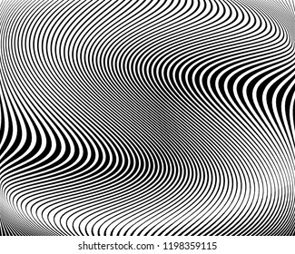 Abstract pattern. Texture with wavy, billowy lines. Optical art background. Wave design black and white. Digital image with a zebra stripes. Vector illustration