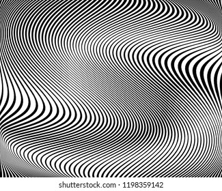 Abstract pattern. Texture with wavy, billowy lines. Optical art background. Wave design black and white. Digital image with a zebra stripes. Vector illustration