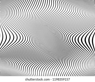 Abstract pattern. Texture with wavy, billowy lines. Optical art background. Wave design black and white. Digital image with a zebra stripes. Vector illustration