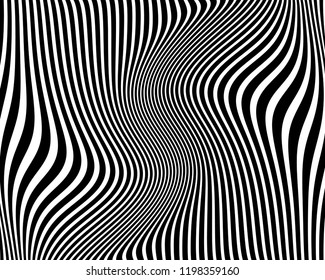 Abstract pattern. Texture with wavy, billowy lines. Optical art background. Wave design black and white. Digital image with a zebra stripes. Vector illustration