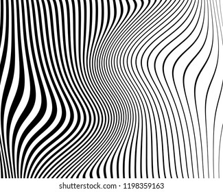 Abstract pattern. Texture with wavy, billowy lines. Optical art background. Wave design black and white. Digital image with a zebra stripes. Vector illustration