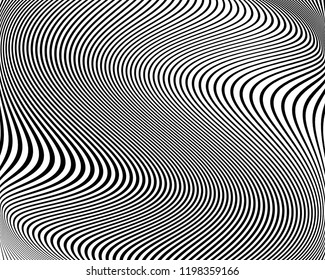 Abstract pattern. Texture with wavy, billowy lines. Optical art background. Wave design black and white. Digital image with a zebra stripes. Vector illustration