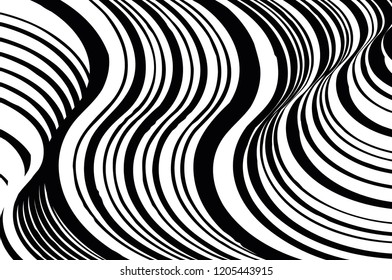 Abstract pattern. Texture with wavy, billowy lines. Optical art background. Wave design black and white. Digital image with a psychedelic stripes. Vector illustration
